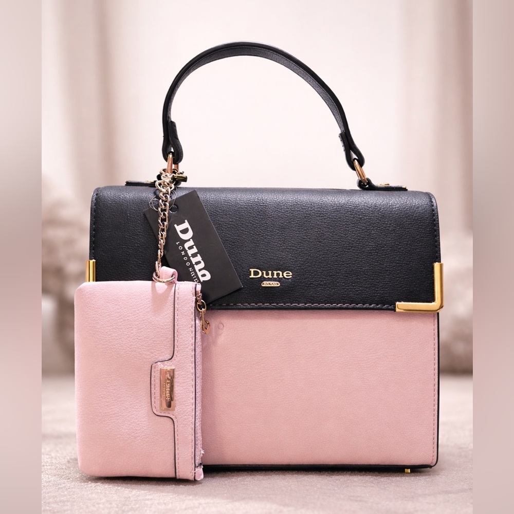 Dune London Structured Top Handle Satchel Pink Black w Wallet - Picture 1 of 4